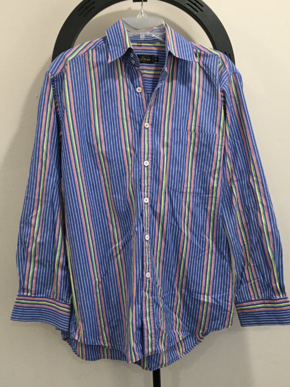 BUGATCHI Uomo blue white yellow orange Striped Long Sleeve Logo Button Shirt